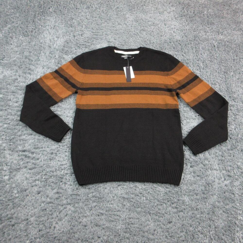 Commerce Sweater Mens LT Black Striped Tight-Knit Crew Neck Pullover NWT